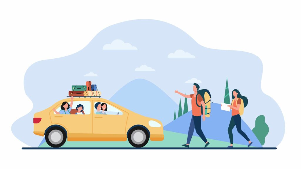 Deux touristes qui font de l'auto-stop pour partir en vacances