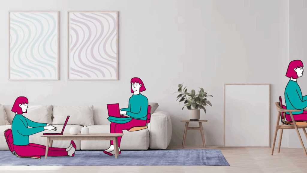 Illustration de présentation de la chaise Olidi et ses différents usages