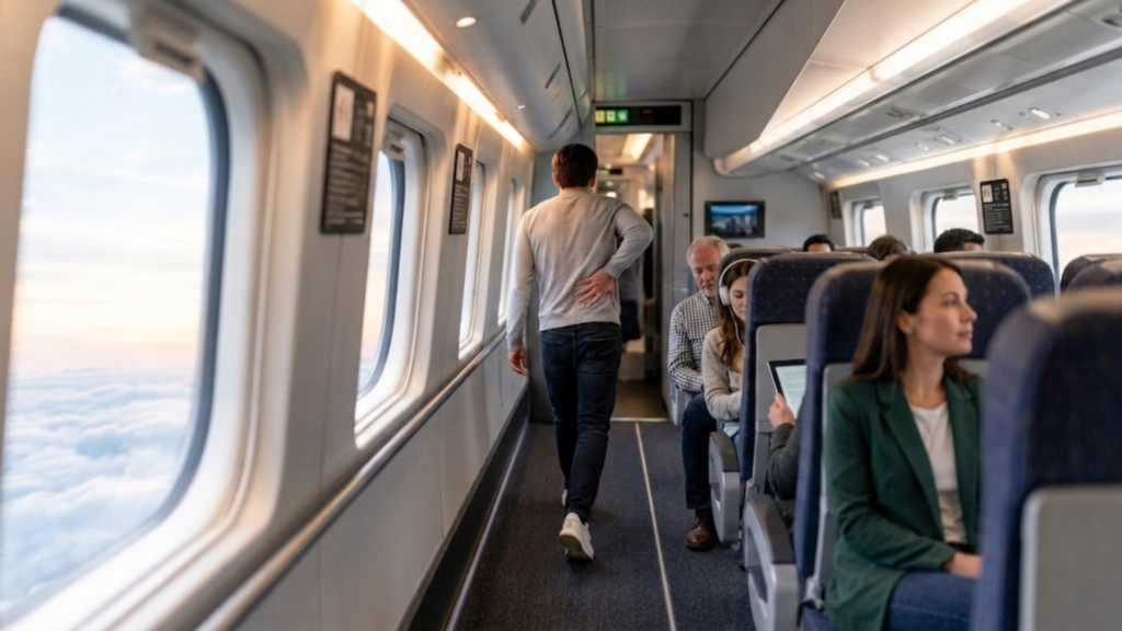 marche dans l'avion, aide au mal de dos